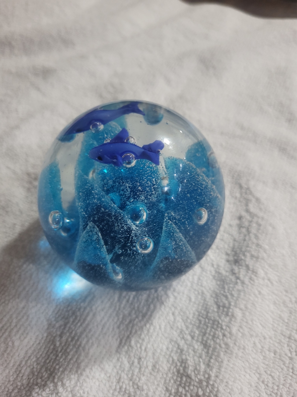 Studio Glass Spherical Paperweight - Sea Scene With Dolphins 2.5